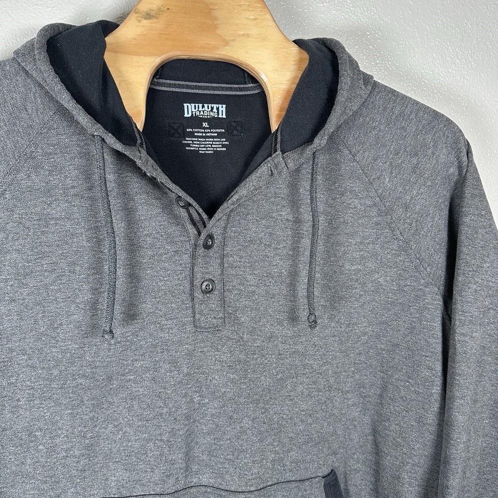 Duluth Trading Co Doubletime Knit Henley Hoodie Gray Mens Size XL Sweatshirt - Picture 2 of 4
